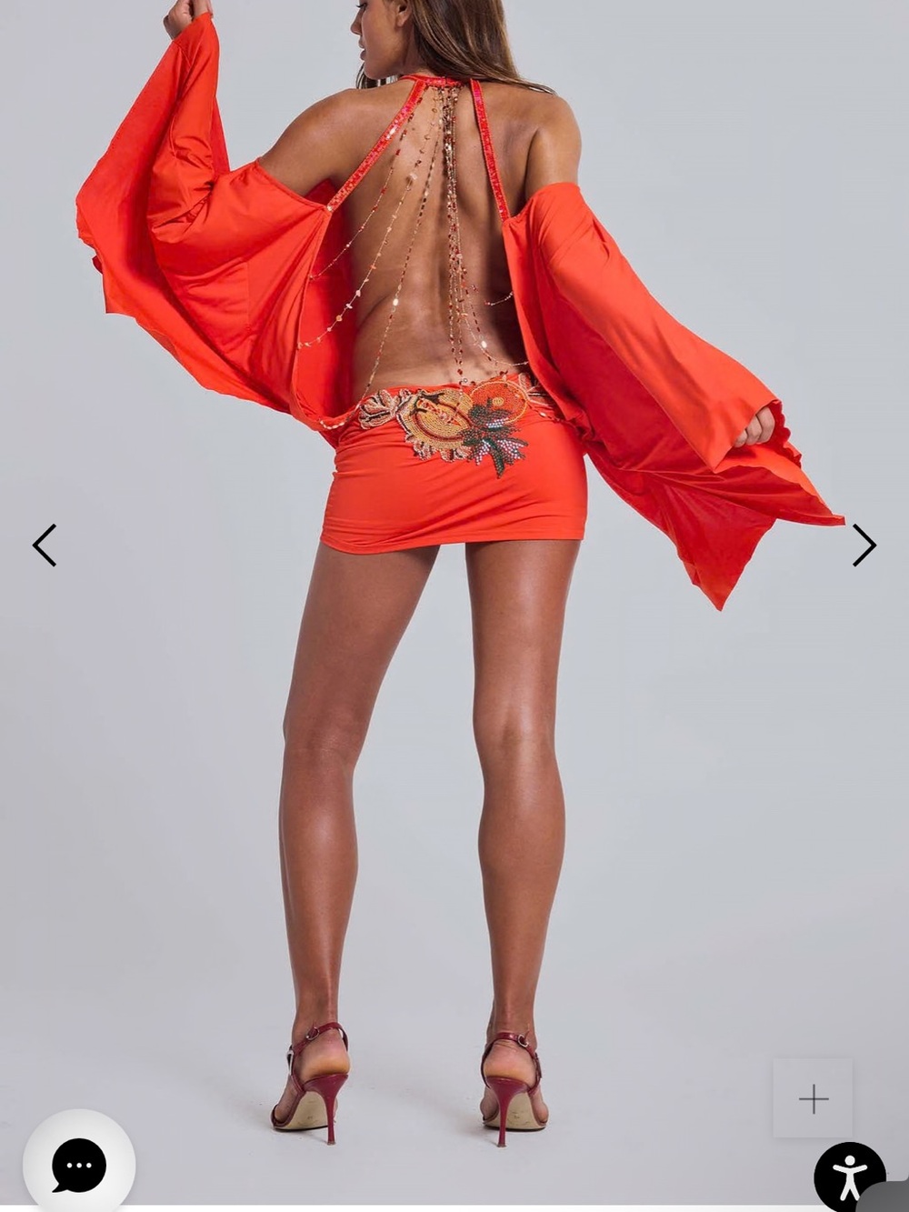 Jaded London Orange Tropical Open-Back Embellished Mini Dress